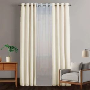 پرده اتاق خواب و پذيرايی برند دکوران از جنس مخمل رنگ شيری با ارتفاع 280 و عرض 140 سانتيمتر مدل پرده آماده مخمل کاليفرنيا پانچي کد 100176