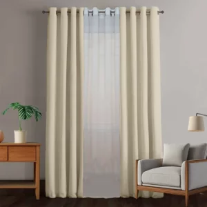 پرده اتاق خواب و پذیرایی برند دکوران از جنس مخمل رنگ کرم با ارتفاع 280 و عرض 140 سانتی‌متر مدل پرده آماده مخمل کالیفرنیا پانچی کد 100177