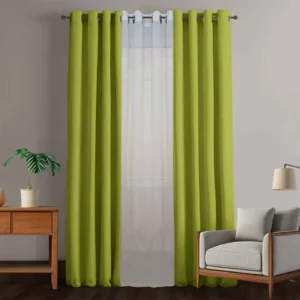 پرده اتاق خواب و پذیرایی برند دکوران از جنس مخمل رنگ سبز مغز پسته ای با ارتفاع 280 و عرض 140 سانتی‌متر مدل پرده آماده مخمل کالیفرنیا پانچی کد 100179