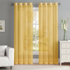 پرده اتاق خواب و پذیرایی برند دکوران از جنس حریر رنگ زرد روشن با ارتفاع 280 و عرض 140 سانتی‌متر مدل پرده آماده حریر پانچی کد 100186