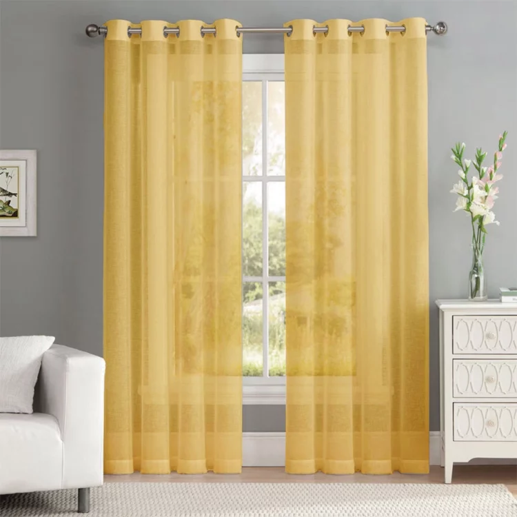 پرده اتاق خواب و پذیرایی برند دکوران از جنس حریر رنگ زرد روشن با ارتفاع 280 و عرض 140 سانتی‌متر مدل پرده آماده حریر پانچی کد 100186