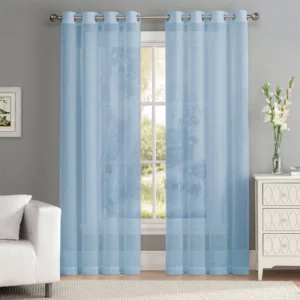 پرده اتاق خواب و پذیرایی برند دکوران از جنس حریر رنگ آبی روشن با ارتفاع 280 و عرض 140 سانتی‌متر مدل پرده آماده حریر پانچی کد 100187