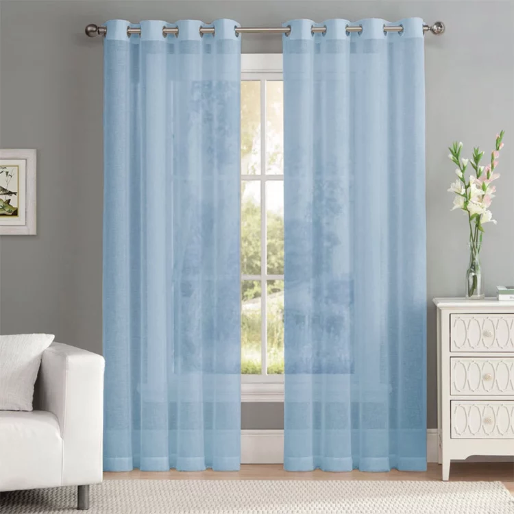 پرده اتاق خواب و پذیرایی برند دکوران از جنس حریر رنگ آبی روشن با ارتفاع 280 و عرض 140 سانتی‌متر مدل پرده آماده حریر پانچی کد 100187